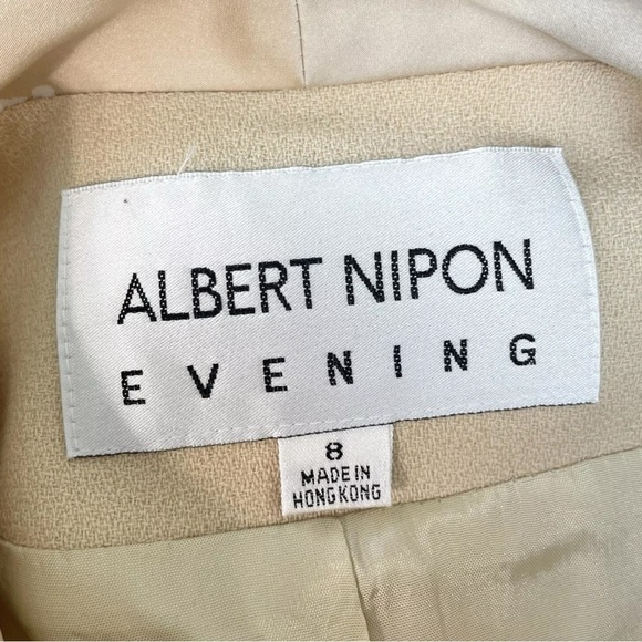 Vtg Albert Nipon Wool Beaded Buttoned Formal Evening Jacket Beige Size 8 - Picture 8 of 10